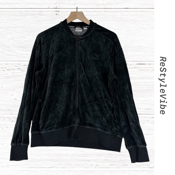 PUMA Womens Size XXL Jacket Coat Track Style Velour Full Zipper Embroidered Logo - Picture 1 of 13